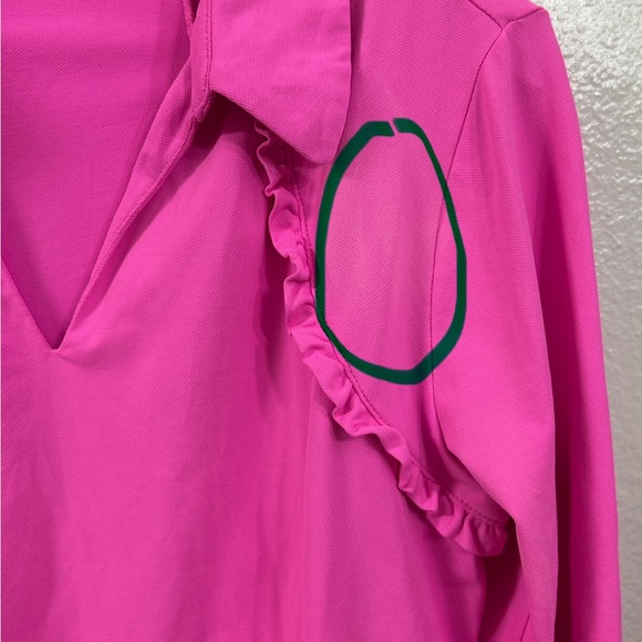 Lilly Pulitzer Martina Luxletic Ruffle Long Sleeve Polo Plumeria Pink L - Picture 8 of 14